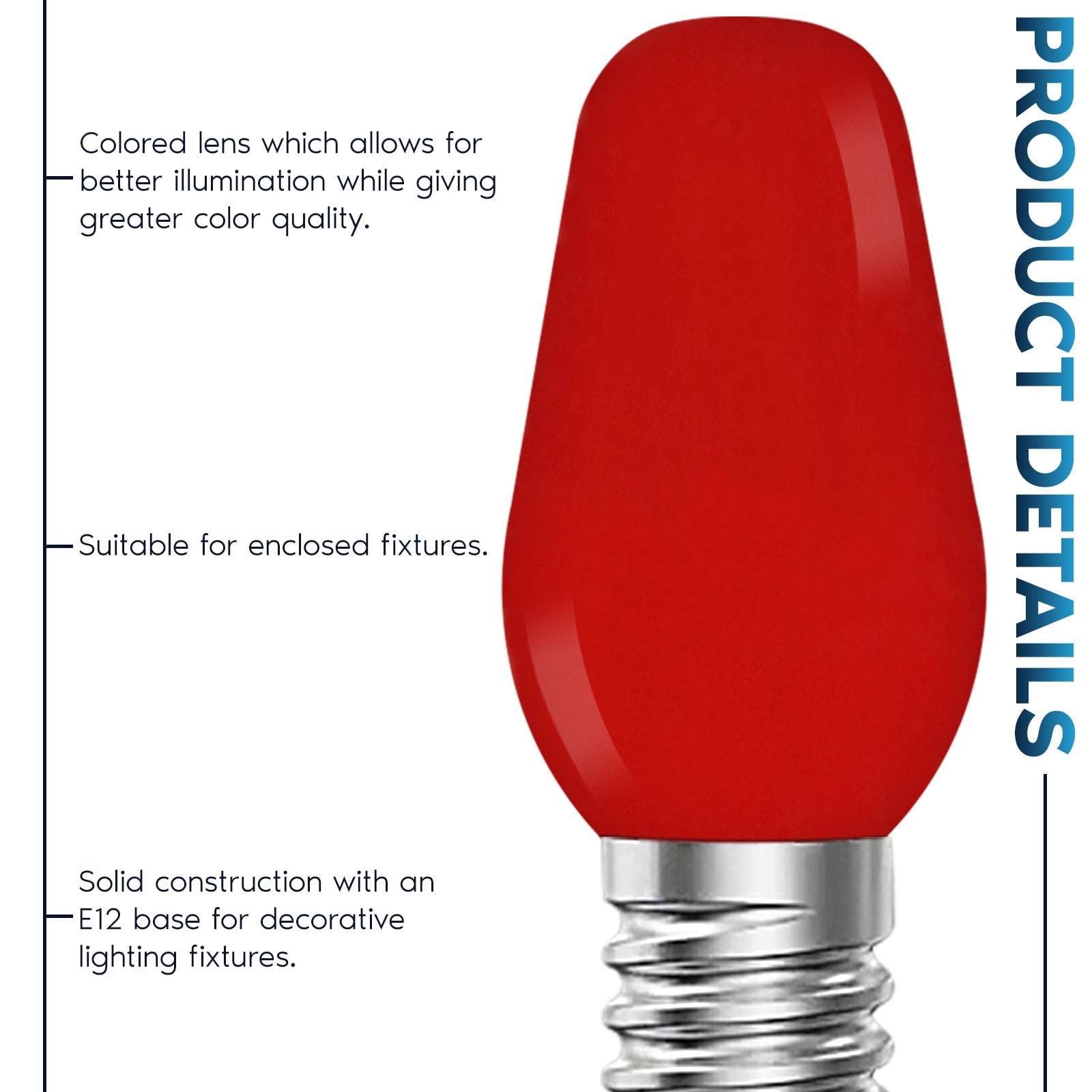 Luxrite 12-Pack C7 LED Red Replacement Light Bulbs for String Lights 0.5W Colored Bulb Enclosed Fixture Rated UL E12 Indoor Outdoor