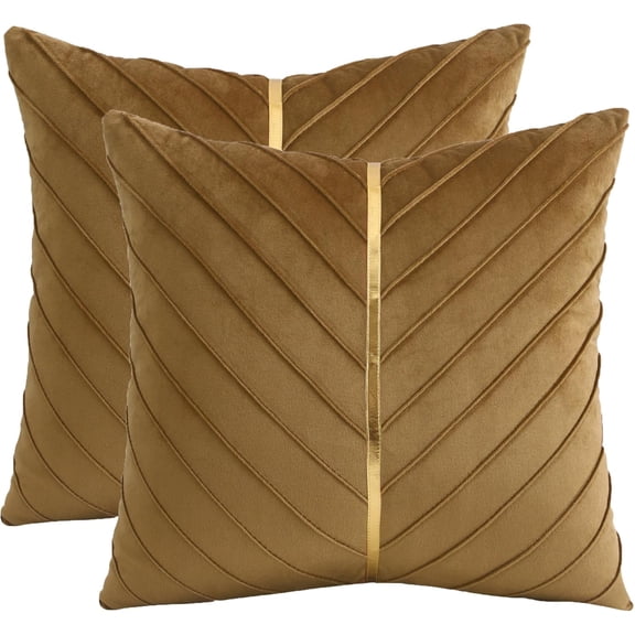 Tosleo Brown Pillow Covers 18 x 18 Pack of 2 with Gold Leather Velvet Throw Pillow Covers Decorative Couch Pillow Cover Luxury Modern Tan Pillowcases Spring Home Decor for Sofa Bed Living Room