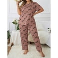 thumbnail image 4 of Womens Plus Size Pajama Soft Silky Print Set Short Sleeve Sleepwear 2 Piece Lightweight Loungewear for Home, 4 of 11