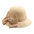 thumbnail image 2 of Straw Hat Cloche Hat for Women 1920s Vintage Hats with Bow Foldable Packable Summer Sun Hats for Beach Vacation, 2 of 4