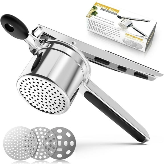 15oz Potato Ricer, Ricer For Mashed Potatoes, Heavy Duty Potato Masher With 3 Interchangeable Discs, Potato Ricer Stainless Steel For Fluffy Mashed Potato, Spaetzle Maker, Potato Press
