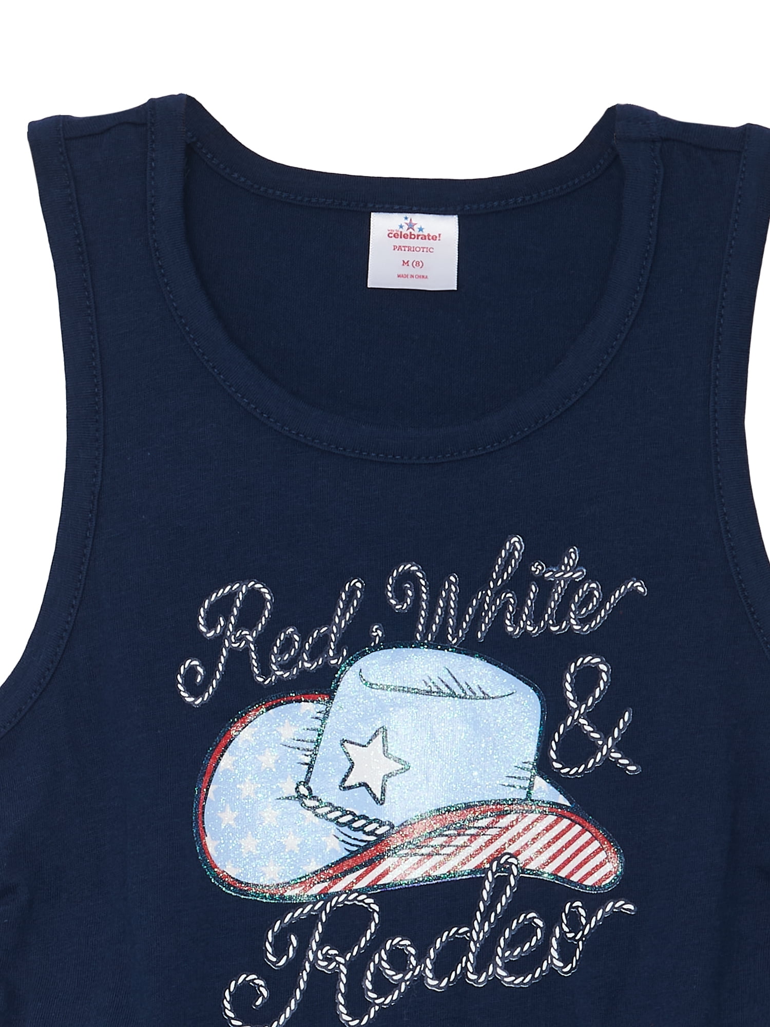 Way to Celebrate Girls Patriotic Americana Cinched Tank and Flutter Short Set, 2-Piece, Sizes 4-18