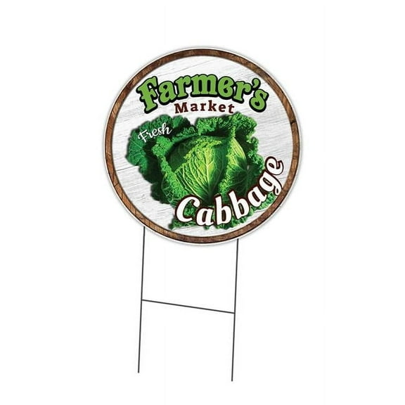 SignMission C-24-CIR-WS-Cabbage Corrugated Plastic Sign with Stakes 24 in. Circular - Farmers Market Cabbage