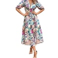thumbnail image 3 of Womens Summer Dresses 2025 Casual Puff Short Sleeve V Neck Floral Boho Maxi Dress Green M, 3 of 9