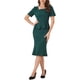 thumbnail image 2 of Conjunto de blusa peplum y falda INSPIRE CHIC para atuendo de negocios de mujer, top de cuello cuadrado, manga corta, falda ajustada de cola de pez, L verde oscuro, 2 of 5