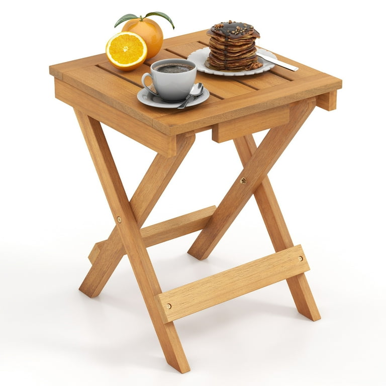 WAQ × DOORS　FOLDING WOOD TABLE Gymax 14 inch Outdoor Folding Side Table Hardwood Square