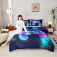 thumbnail image 4 of Homewish Video Game 3 Pieces Queen Comforter Set for Female Men Adults,Teal Purple Gradient Ultra Soft Bedding Sets,Starry Sky Bedding Comforter Set Breathable,Microfiber Bedroom Decor,Reversible, 4 of 8