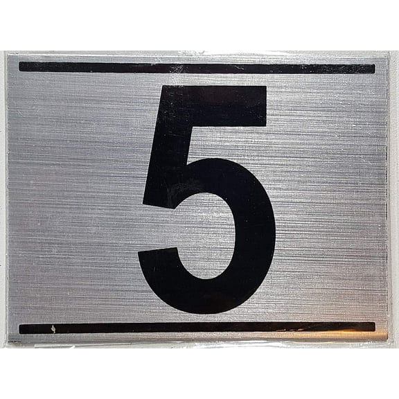 APARTMENT NUMBER FIVE (5) SIGN - -BRUSHED ALUMINUM (2.25X3)