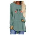 thumbnail image 1 of Pompotops T-Shirt de Noël Décontracté pour Femmes Col Rond Fond Flocon de Neige Manches Longues, 1 of 5