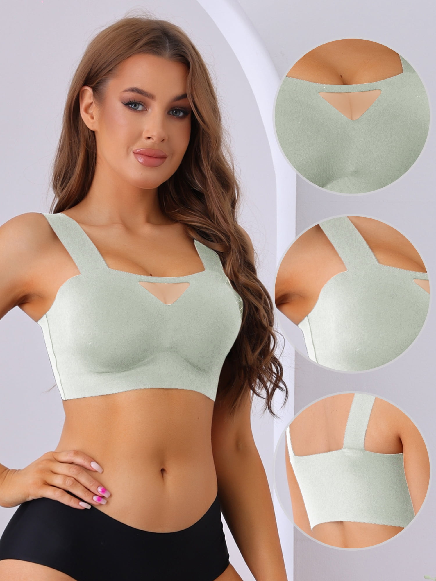 Unique Bargains Women's Full-Coverage Mesh Push-Up Comfort Wirefree Bras S Light Green