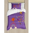 thumbnail image 1 of I Love You Duvet Cover Set Twin Size, Love Bugs Heart Singing over Rainbow Moon Dancing with Scars Heart Beats Cartoon, Decorative 2 Piece Bedding Set with 1 Pillow Sham, Violet, by Ambesonne, 1 of 3