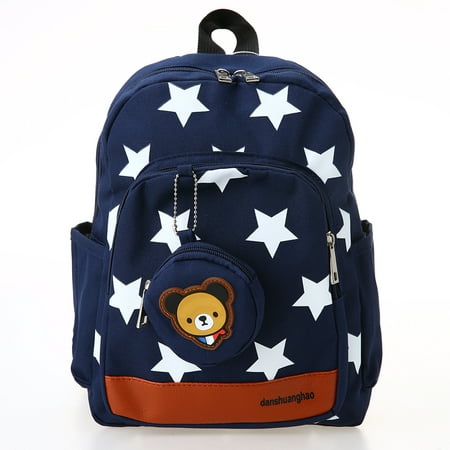 Kids School Bags Canvas Cute Star Pattern Travel Backpack Children Kindergarten Schoolbags With Coin Purse Dark