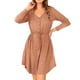thumbnail image 1 of Vestido de mujer Vestido de manga larga para mujer Botones con cuello en V Cintura con cordón Tallas grandes Mini vestido informal 1 1, 1 of 5