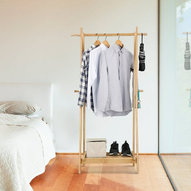 Bamboo Clothes Rack Garment Rack,Foldable Clothes Laundry Rack with 4