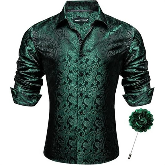 Men's Shirts Button Down Vintage Floral Printed Slim Fit Long Sleeve Textured Tops Comfy Stretchy Solid Color Trendy Collared Men's Dress Shirts