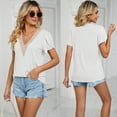 thumbnail image 6 of EFINNY Womens V-neck T-shirt Short Sleeve Solid Top Spring And Summer Blouses S-XXL, 6 of 7
