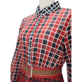 thumbnail image 3 of Red Womens Long-Sleeved Plaid Maxi Dress With V-Neck And Belted Waist, Casual Retro Swing Style, 3 of 7