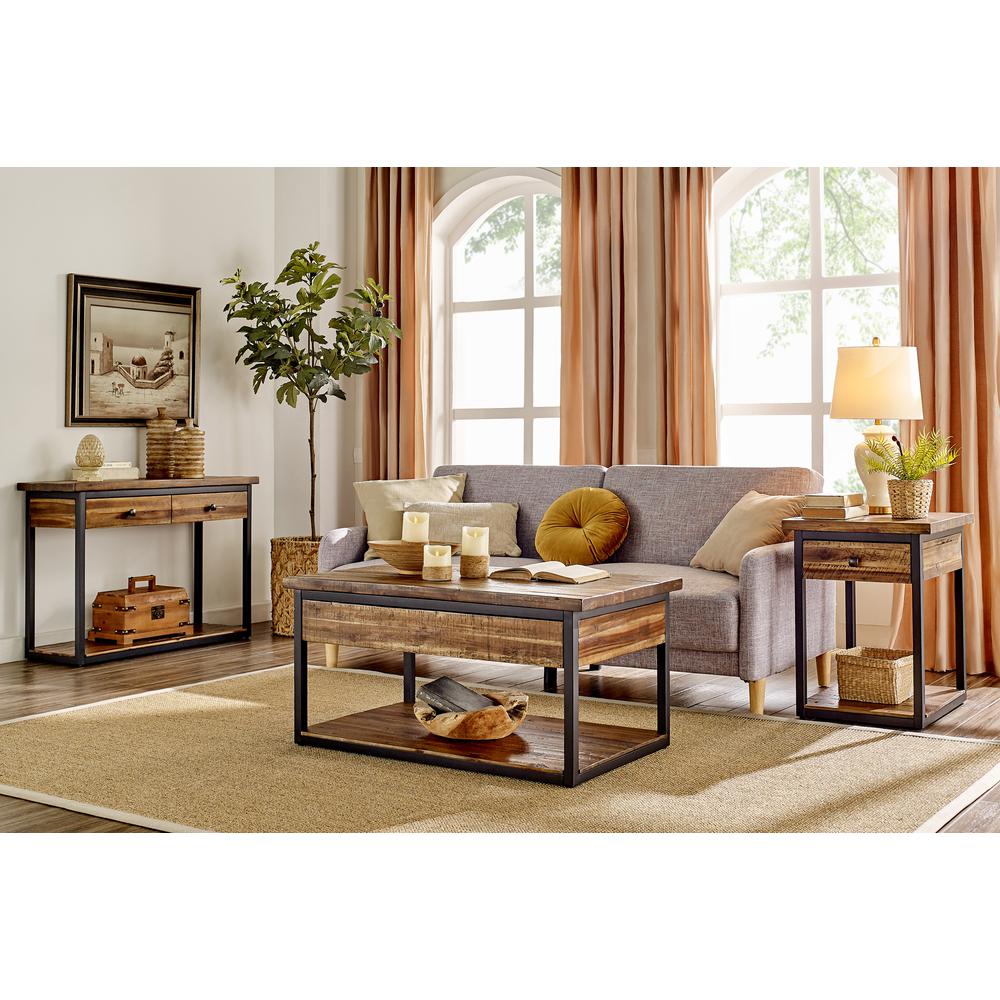 Alaterre Furniture Claremont Rustic Wood End Table with Drawer and Low Shelf