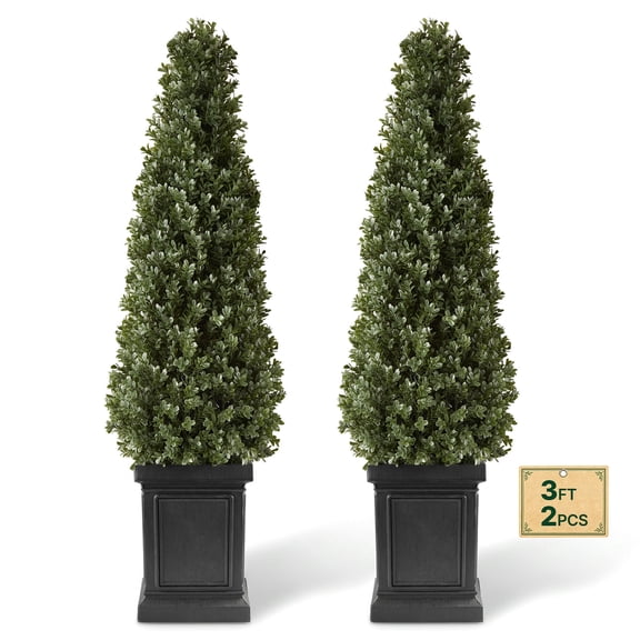 VEVOR Artificial Boxwood Topiary 3.3 Ft Set of 2 with Sturdy Pot Greenery, Premium PE Fake Trees, Year-Round Indoor & Outdoor Faux Green Plant for Front Door, Entryway, Porch, Balcony, Patio, Garden