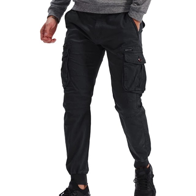Pantalones cargo para hombre con múltiples bolsillos militares de combate Ripstop con puño acanalado Negro (T-Black) 34 Negro (T-Black) 34 Xishao ropa