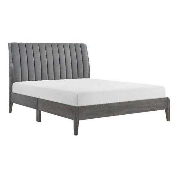 Pemberly Row Contemporary Wood & Velvet Queen Size Platform Bed in Gray