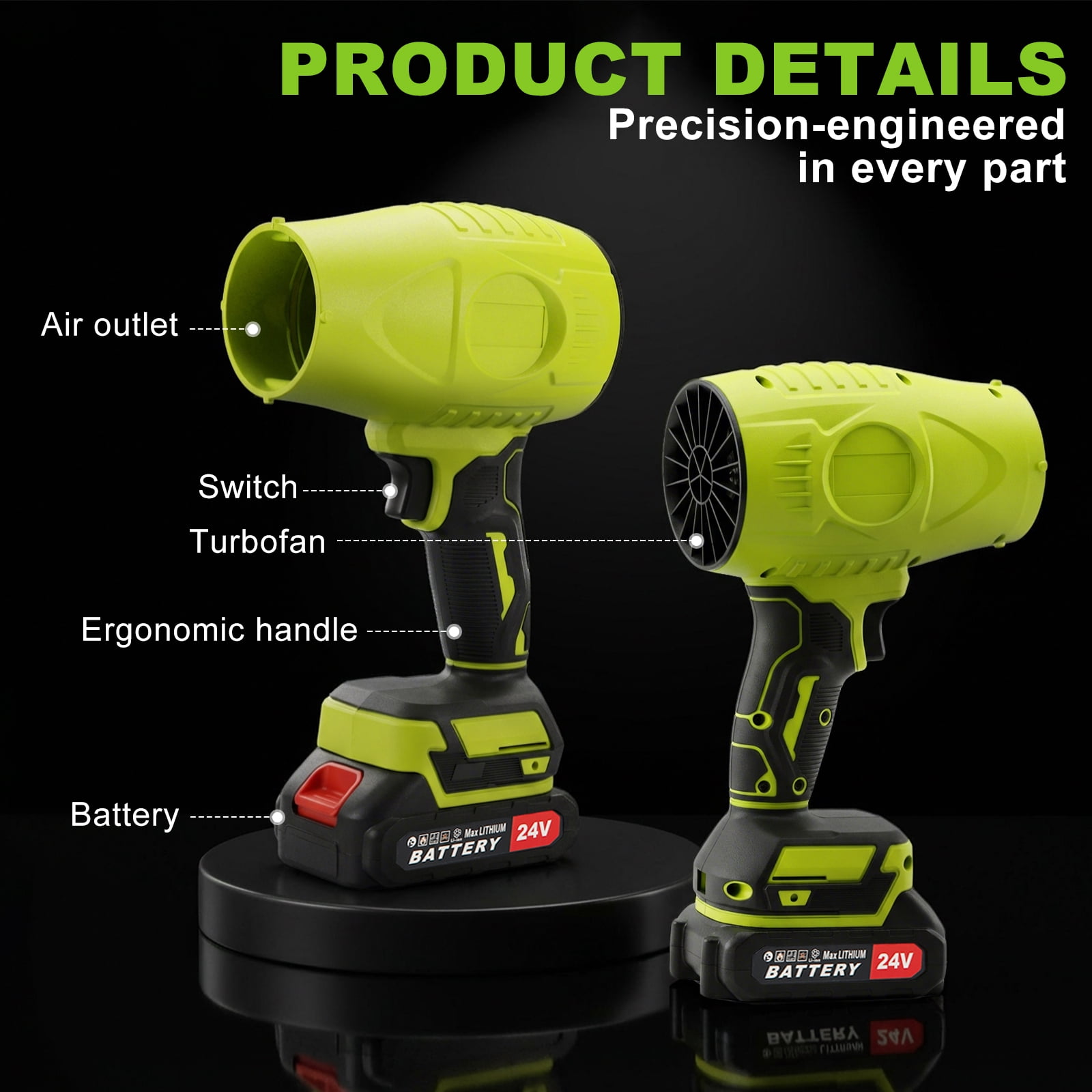 ZLieatmp Blower Rechargeable Cordless Leaf Dust Air Blaster 11,000 RPM with 2 Battery and Charger for Lawn, Patio, Car