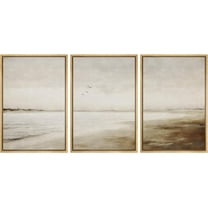 PixonSign Framed Canvas Print Wall Art Set Watercolor Misty Foggy Beach Ocean Bird Seascape Nature Wilderness Illustrations Modern Art Decorative Rustic Relax Colorful for Bedroom - 16"x24"x3 Natural