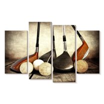 Elephant Stock Golf Sets Wall Art - Horizontal Multi Panel Canvas - Hallway Wall Decor - Sports Multi Panel - Yellow And Brown Decor - 36" x 22"