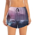 thumbnail image 3 of Uemuo lighthouse Waves Torrential Rain Pattern Women's Athletic Shorts High Waisted Running Shorts with Liner Pockets Gym Elastic Workout Shorts-Small, 3 of 9