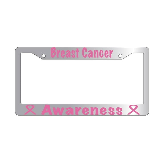 Breast Cancer Awarness Chrome Plastic License Plate Frame