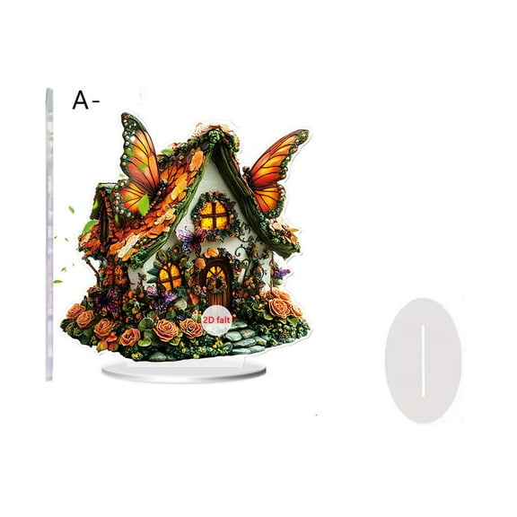 SLYNSHome Butterfly Desk Decor,Acrylic Table Display Butterflies Magical House,Fairy Garden Accessories for Home Yard Lawn