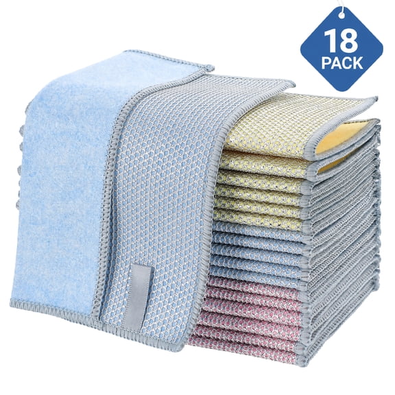 Armscye 18 Pcs Double-Sided Wire Dishwashing Rags, Non-Scratch Silver & Coconut Fiber Scrubber, Heavy-Duty Dish Cloth for Kitchen, 9x7" Multicolor