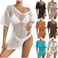 thumbnail image 5 of Aloohaidyvio Crochet Swimsuit Coverup for Women Short Sleeve Swim Cover Up Hollow Out Knitted Bikini Beachwear, 5 of 5