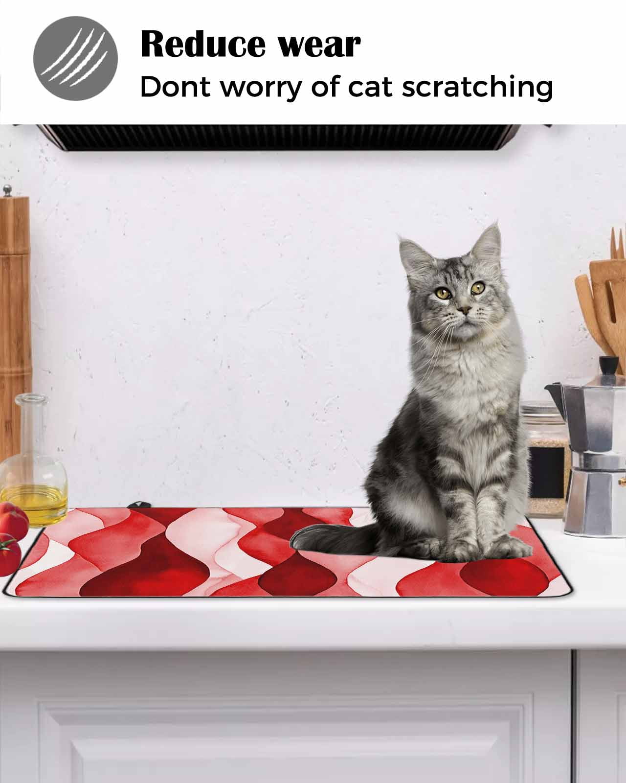 nqOlkjepod Large Induction Cooktop Protector Mat 24"x21", Red Striped Stove Top Covers for Electric Stove, Modern Gradient Geometric Ripple Stripes Stove Burner Cover Mats, Glass Top Stove Cover