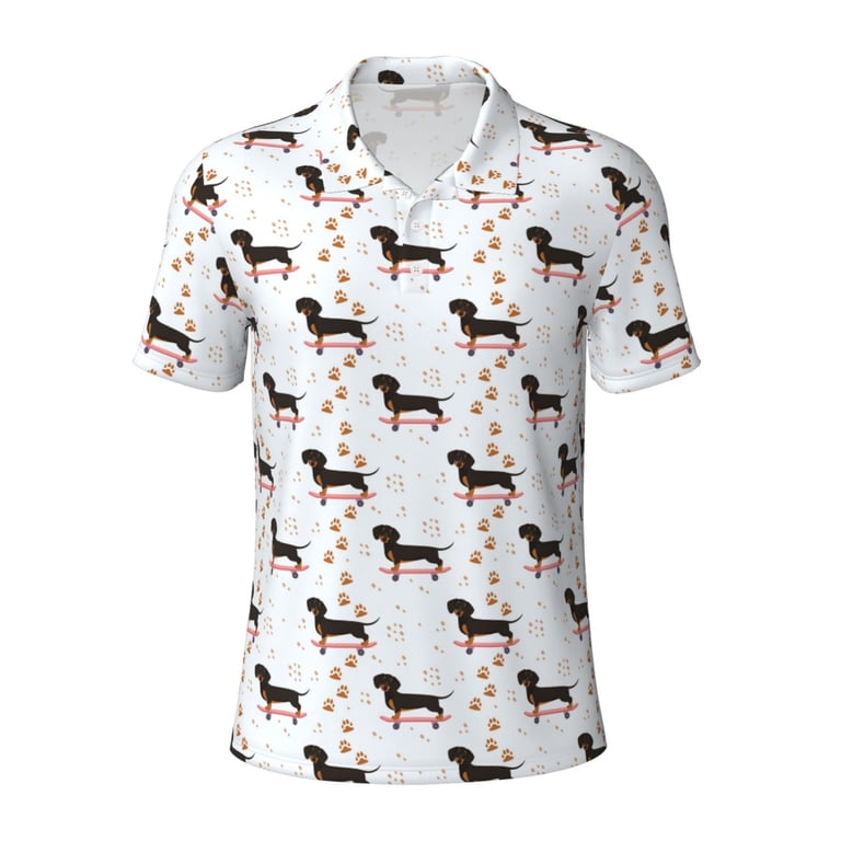 Daiia Dachshund Dog Pattern Men's Polo Shirts,Solid Deck Shirt