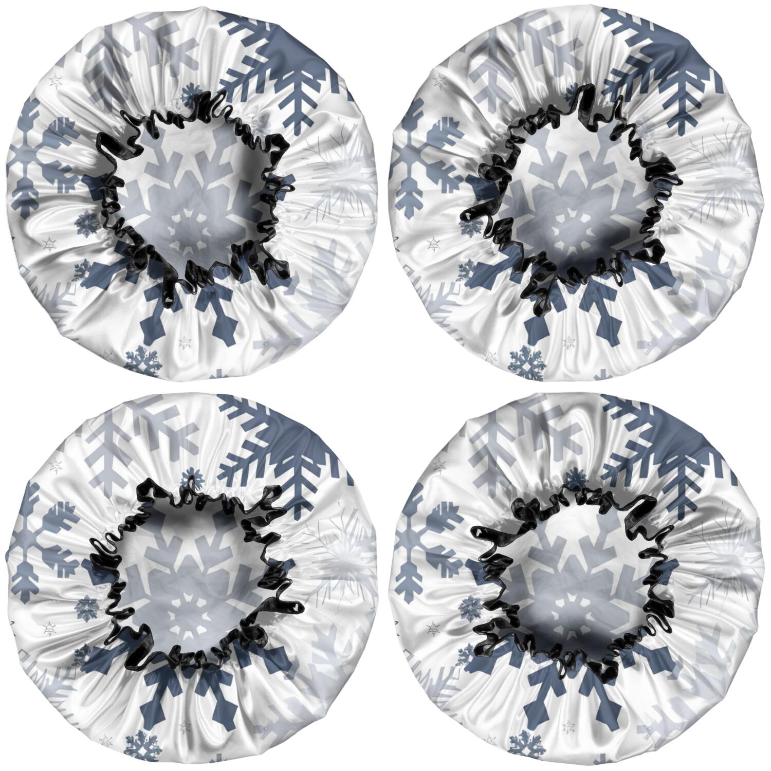 Shower Caps,Blue Christmas Snowflake Pattern Waterproof Shower Cap for Women 4 Pieces,Double Reusable Hair Cover for Shower PEVA Elastic Stretch Hem