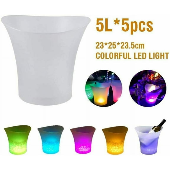 Smad 5 Pcs Ice Bucket 7 Color Changing LED Ice Buckets Cooler Drinking Party Wine