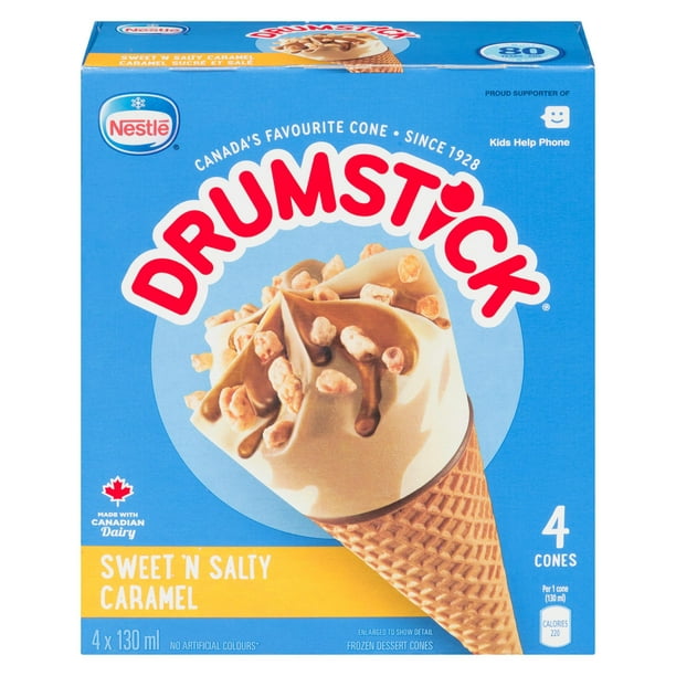 Cornet de dessert glacé DRUMSTICK(MD) de NESTLÉ(MD) au caramel sucré et salé 4 x 130 mL