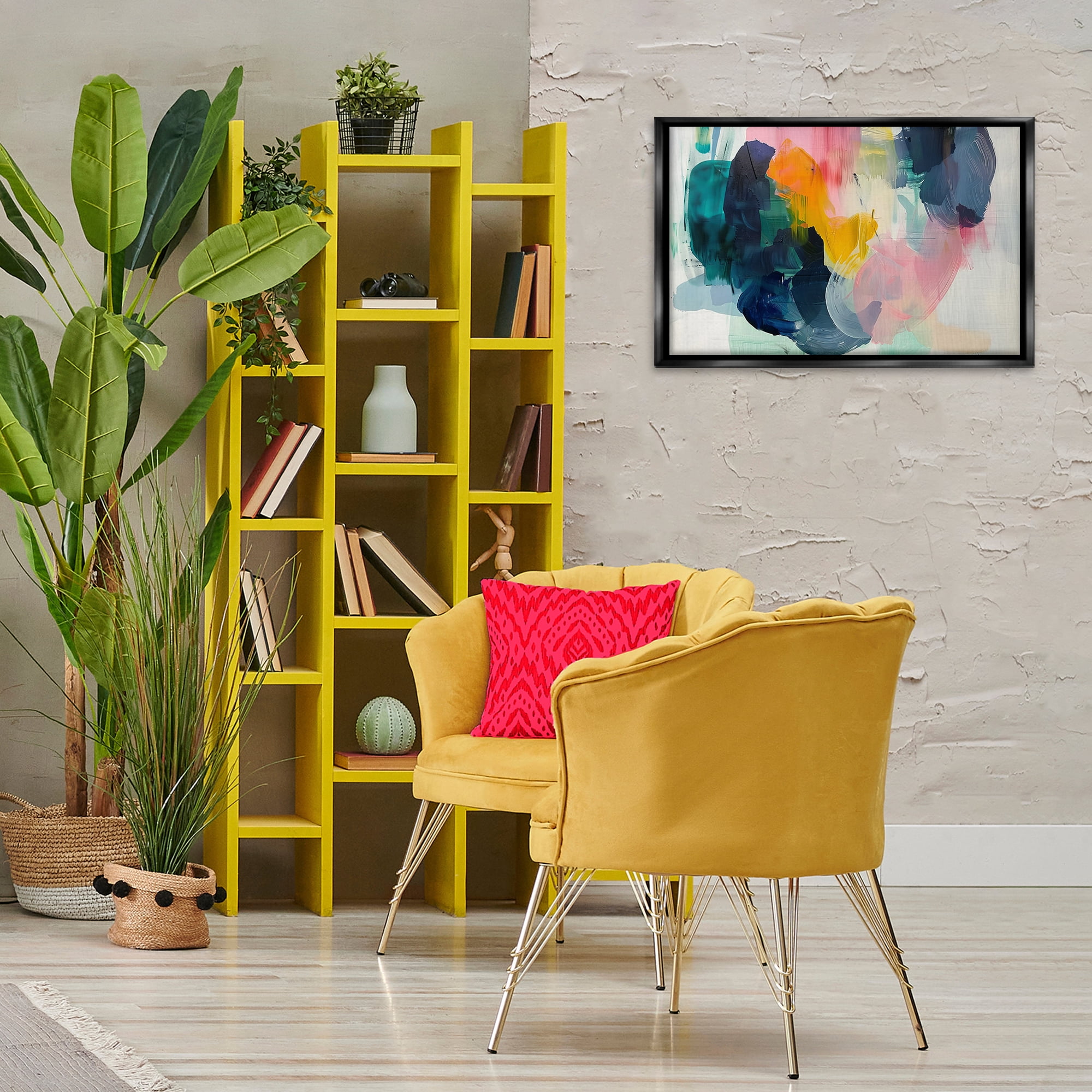 Stupell Industries Bold Paint Strokes Abstract Painting Black Floater Framed Canvas Art Print Wall Art, 25 x 17