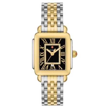 Michele Deco Madison Diamond Black Dial Two-Tone 18K Gold-Plated Steel Women's Watch MWW06G000045