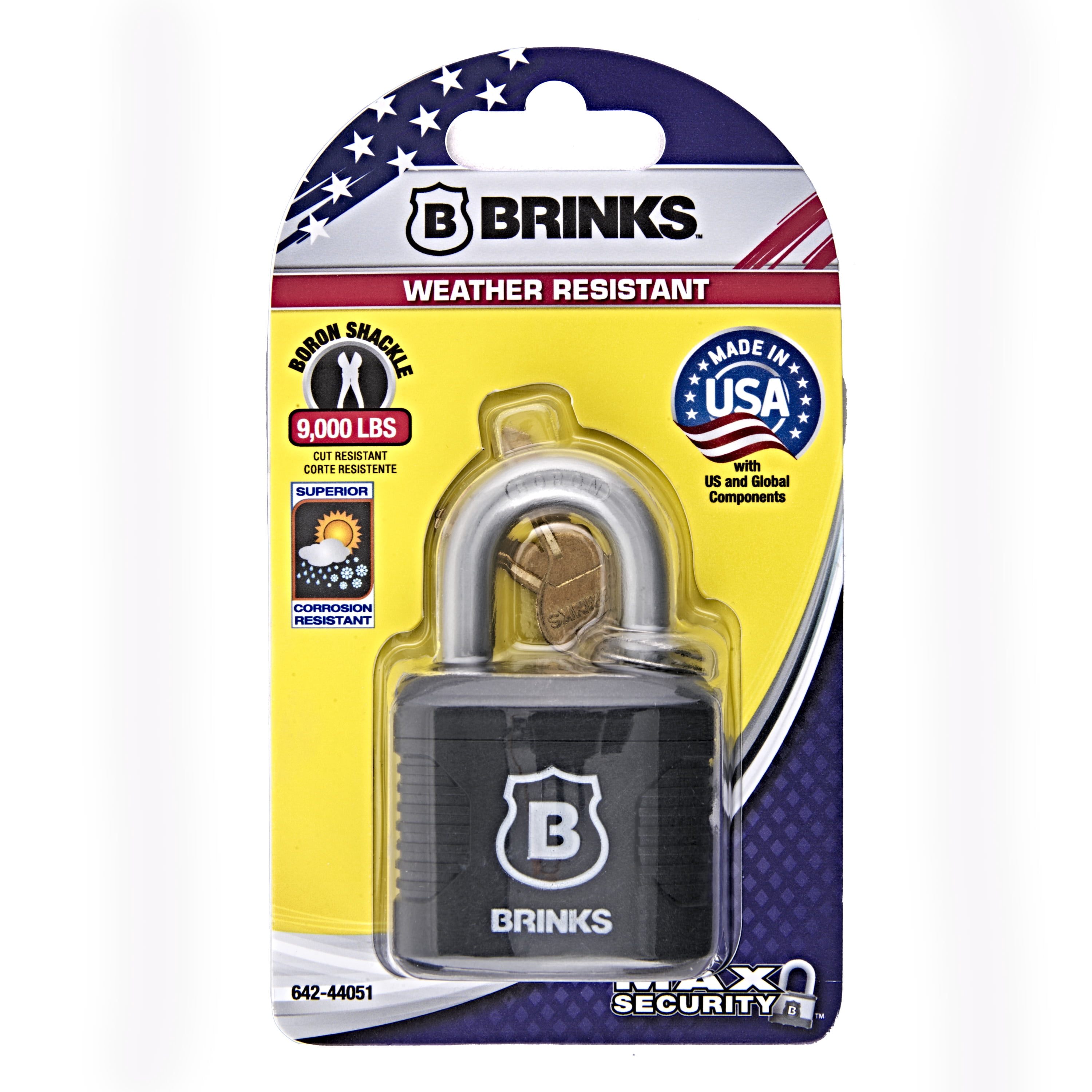 (2 pack) Brinks 1-3/4 in. (44mm) Weather-Resistant Laminated Steel Keyed Padlock with 1-1/8 in. (29mm) Boron Shackle