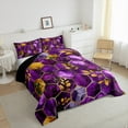thumbnail image 3 of Manfei Mgeometric Eaethetic Art Full Size Comforter Sets,Marble Print Bedding Comforter Set,Purple Hexagon Gold Leaves Bedding Sets For Teens,Microfiber Bedroom Decor Reversible,3pcs, 3 of 8