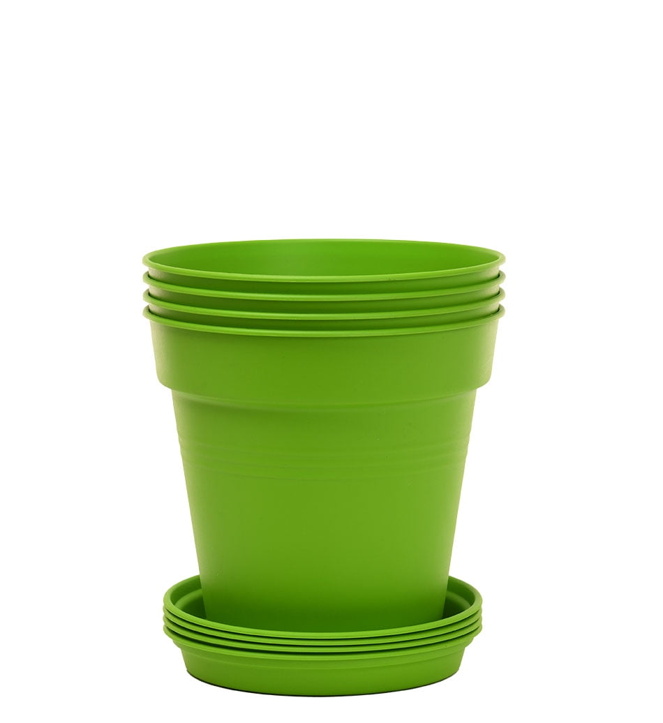 Mintra Home Plastic Garden Pots 4pk (15cm Round, Light Green)