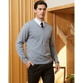 thumbnail image 6 of Kallspin Men's V Neck Sweater Cotton Relaxed Fit Long Sleeve Knit Lightweight Pullover(Light Gray,X-Large), 6 of 9