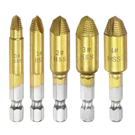 

Uxcell #0 #1 #2 #3 #4 1/4 Shank Titanium Coated Damaged Screw Extractor 4 Set (20 Pack)