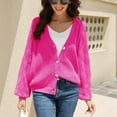 thumbnail image 2 of Knit Sweater Cardigan for Women with Button Long Sleeve V Neck Casual Spring Fall Coat Outerwear Jacket Blouses (L, Hot Pink), 2 of 7
