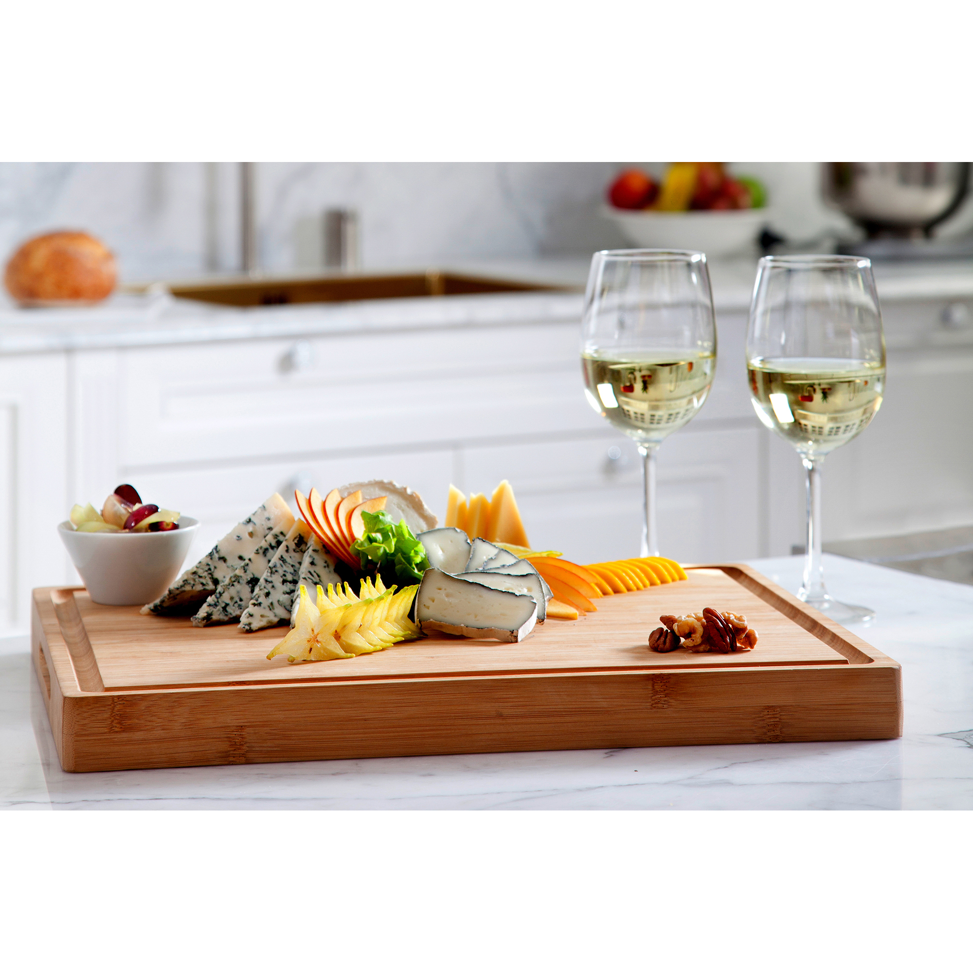 SoulFino Bamboo Butcher Block - 17" x 13" x 1.5" Premium Cutting Board