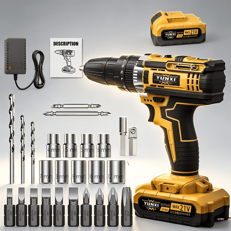 1239Inlbs Cordless Hammer Drill - 21V Brushless Electric Power Impact Drill Set w/ Battery & 1/2 Inch Self-Locking Metal Chuck & 110PCs Accessory for Drilling Wood Bricks Metal Concrete