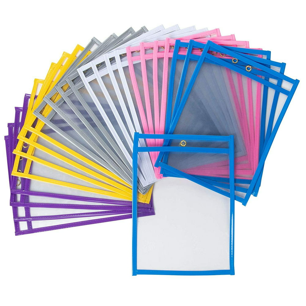 Kids Dry Erase Reusable Plastic Pocket Sleeves (24Pack