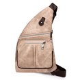 thumbnail image 1 of Bolso Cuero PU Multi Bolsillos Antirrobo Viaje Simple Satchel Caqui, 1 of 4